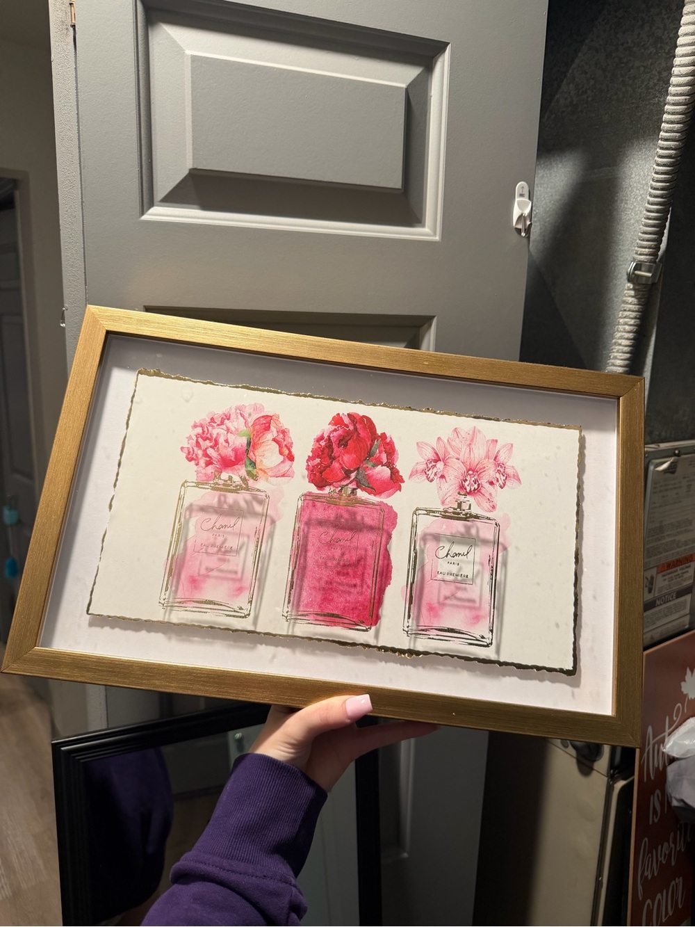 Framed Pink Perfume Bottle Wall Art - Gold Frame